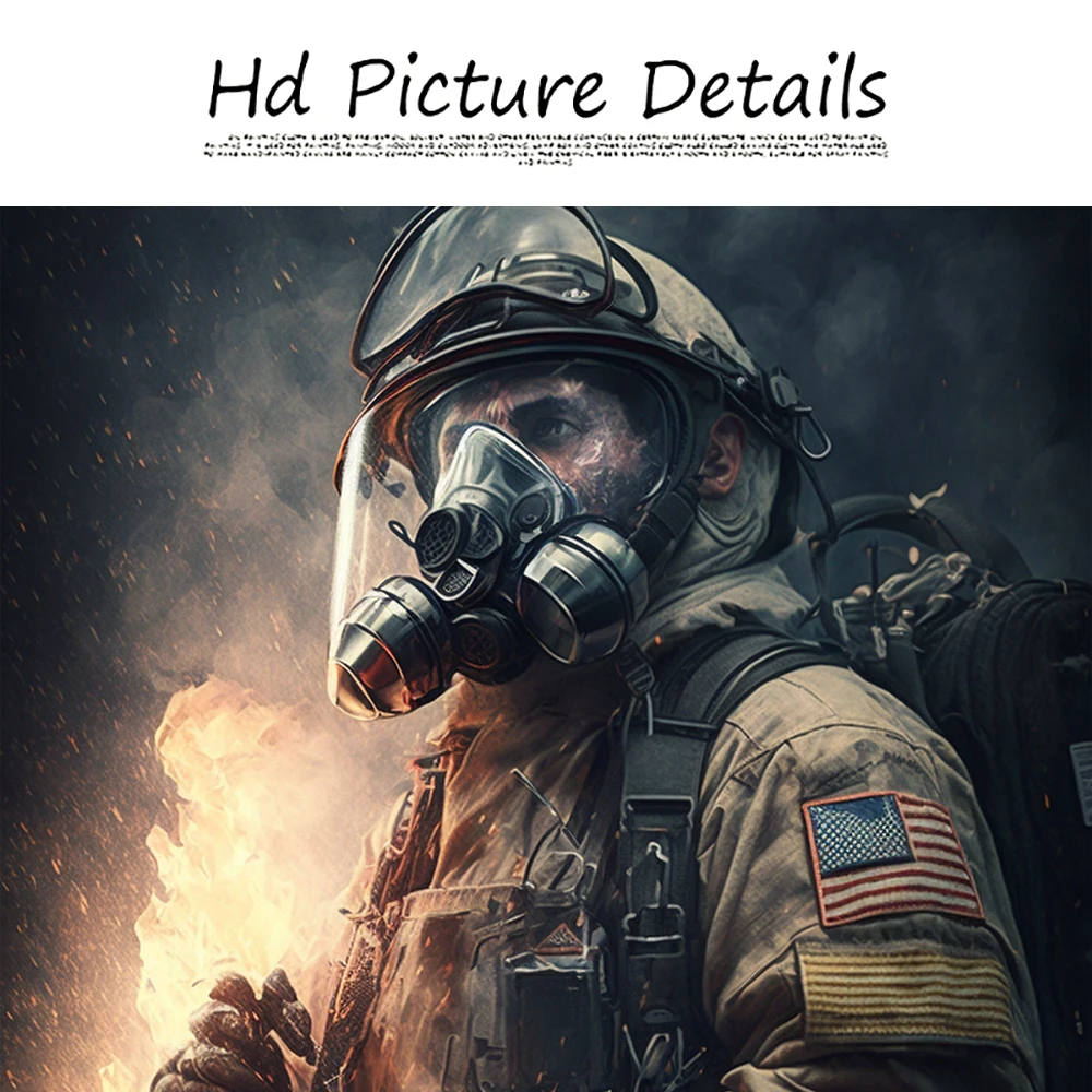 Fireman Portrait Poster Print Canvas Painting Firefighter Wall Art Pictures for Modern Living Room Home Interior Decoration