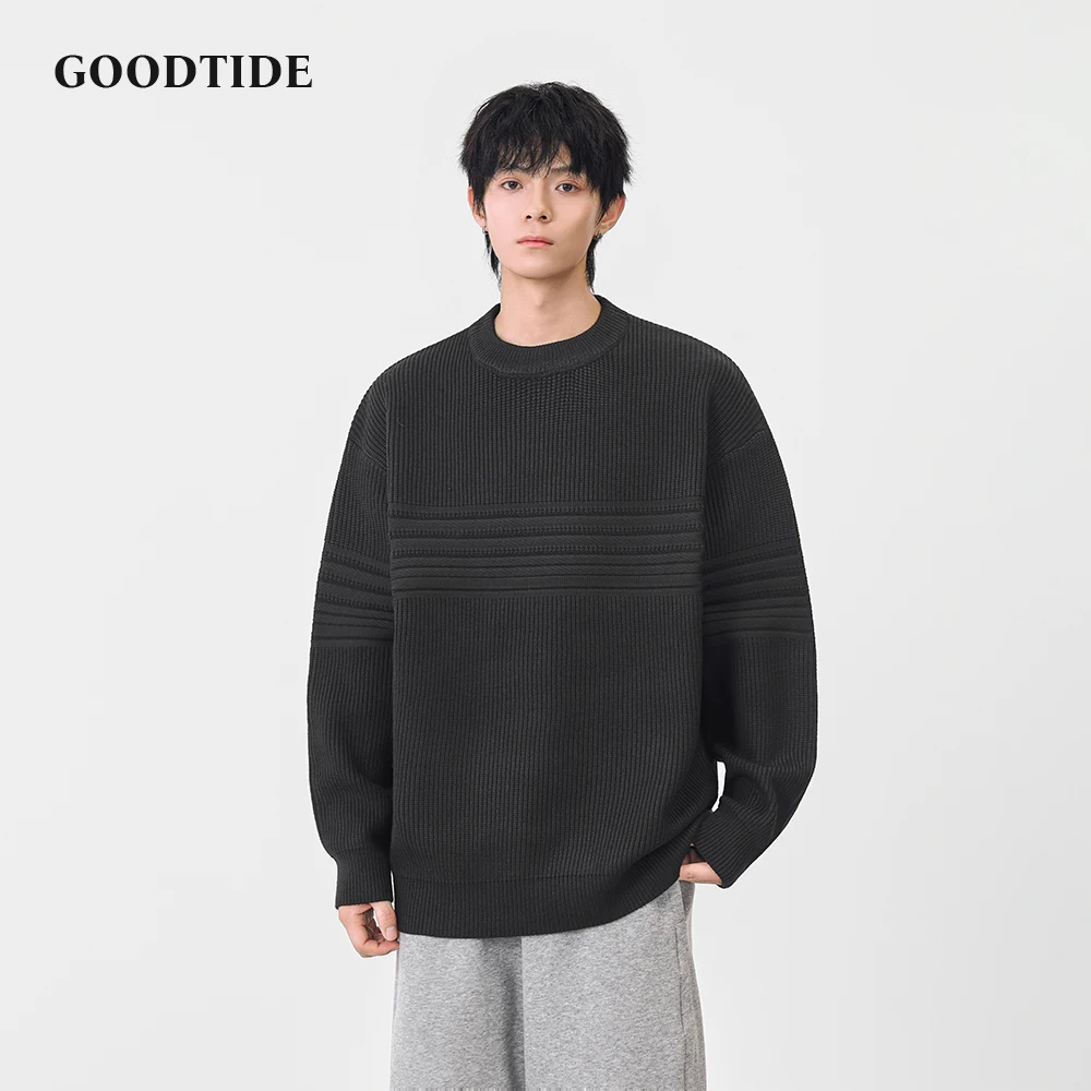 

Модный мужской повседневный свитер с круглым вырезом, новинка зимы 2025 года, вязаный пуловер в текстурированную полоску, удобный мягкий джемпер с длинными рукавами, топ