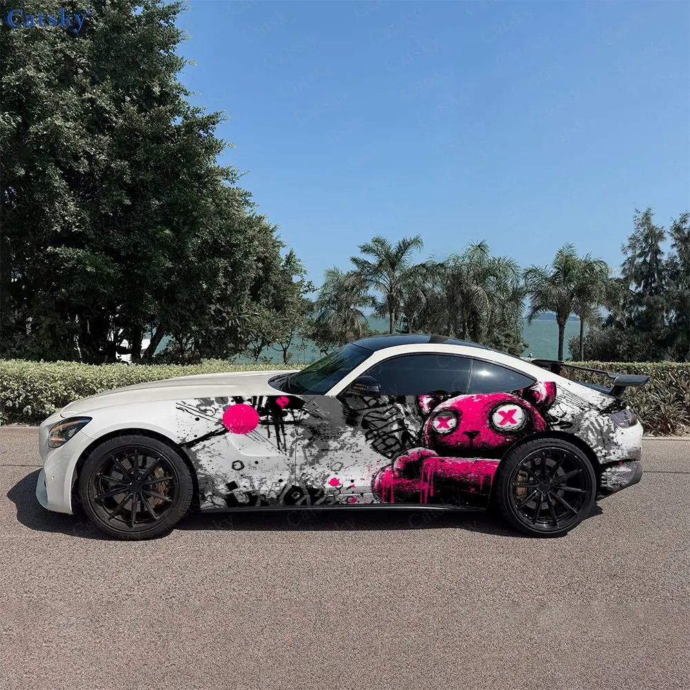 

2pcs Hip-Hop Panda Pink Ink Splash Car Sticker Car Side Decals | Self-Adhesive PVC Waterproof & Scratch-Resistant Stickers