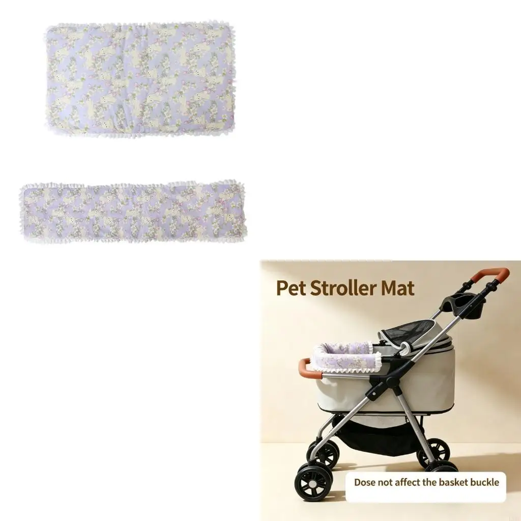 L9BE Popular Dog Strollers Pad 2PCS Design Raise Edges Pad Flower Pattern Mat