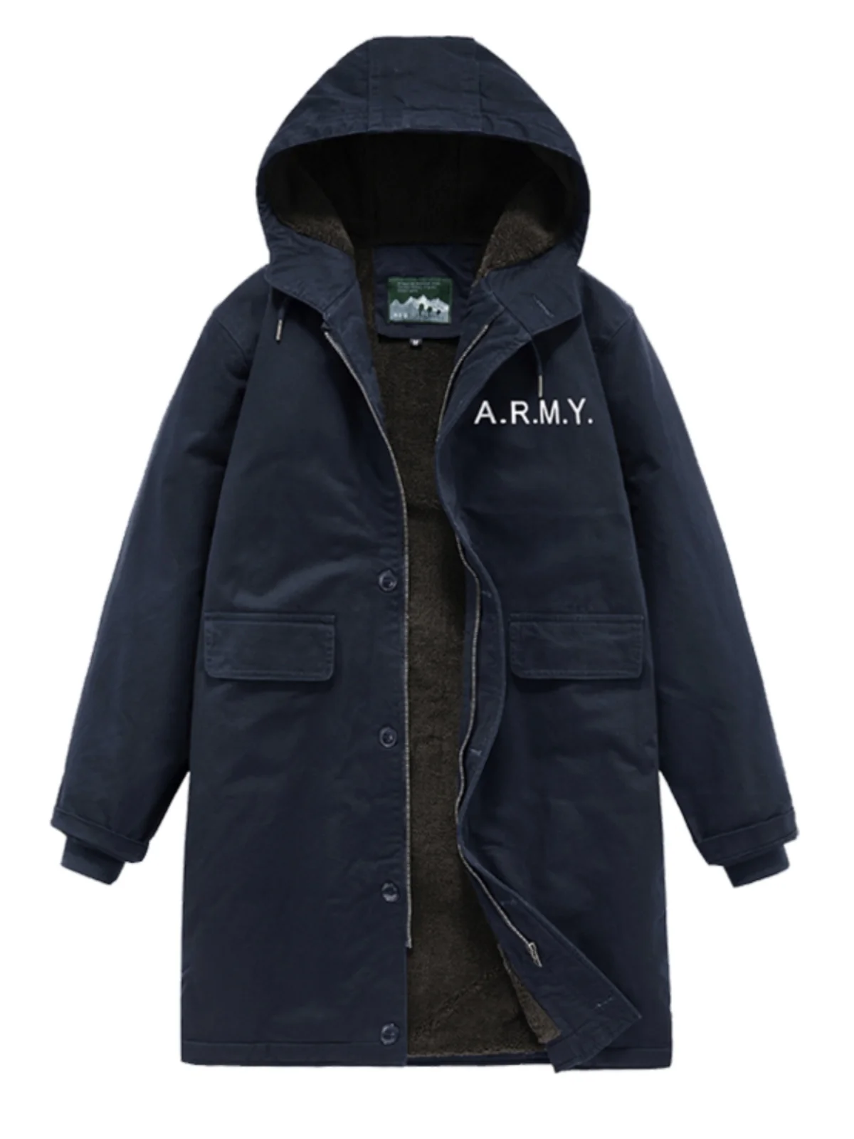 

Long Navy Coat N2 Parka Heavyweight Wool Material Hooded Jaet De Sle Faion Urban Men's Winter Outerwear Windproof Thi...