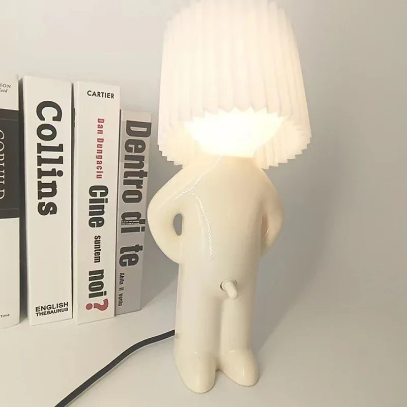 Creative Claeted Naughty Boy Table Lamp Unique LED Pleats Reading Lights Desk Bedroom Bedside Decor Night Light Children\'s Gift