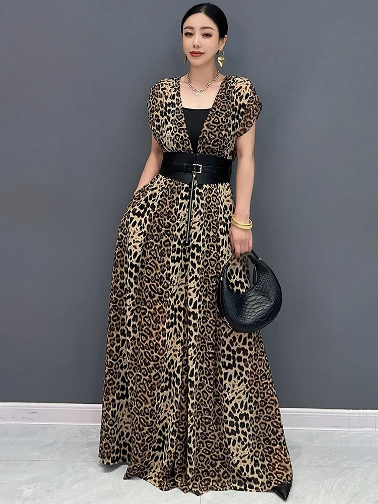 SHENGPALAE Fashion Leopard Print Jumpsuit For Women 2024 Summer New High Waist Loose Elegant Chic Female Clothes Siamese 5C1173