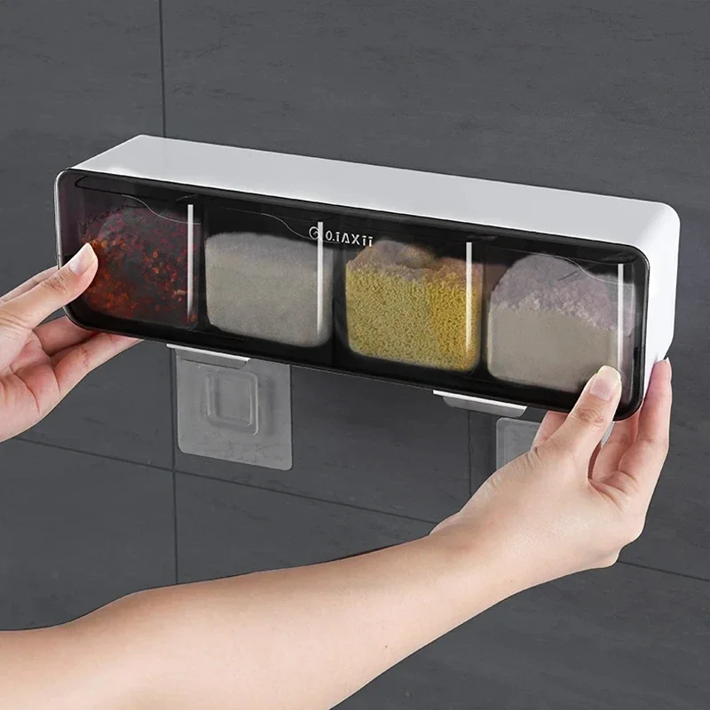 Wall-mounted Seasoning Box Household Combination Set Kitchen Seasoning Four Compartment Integrated Storage Box Without Punching