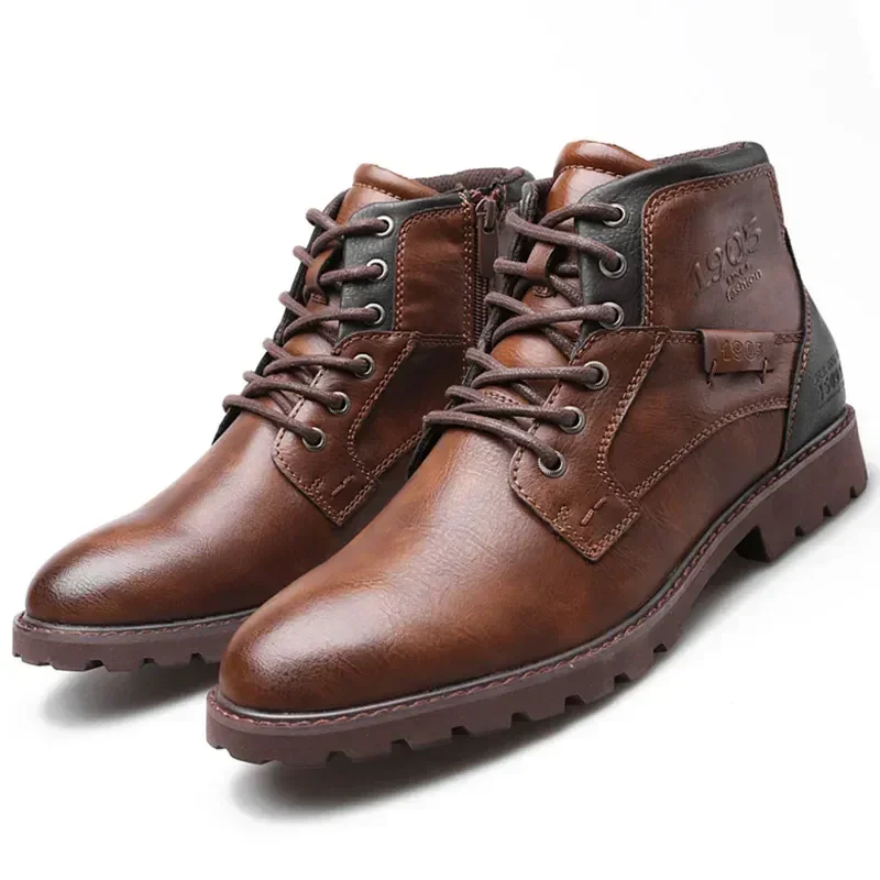 Botas de cuero Vintage para hombre, botines de alta calidad con cremallera lateral, talla grande 39-48, novedad de otoño e invierno, 2023