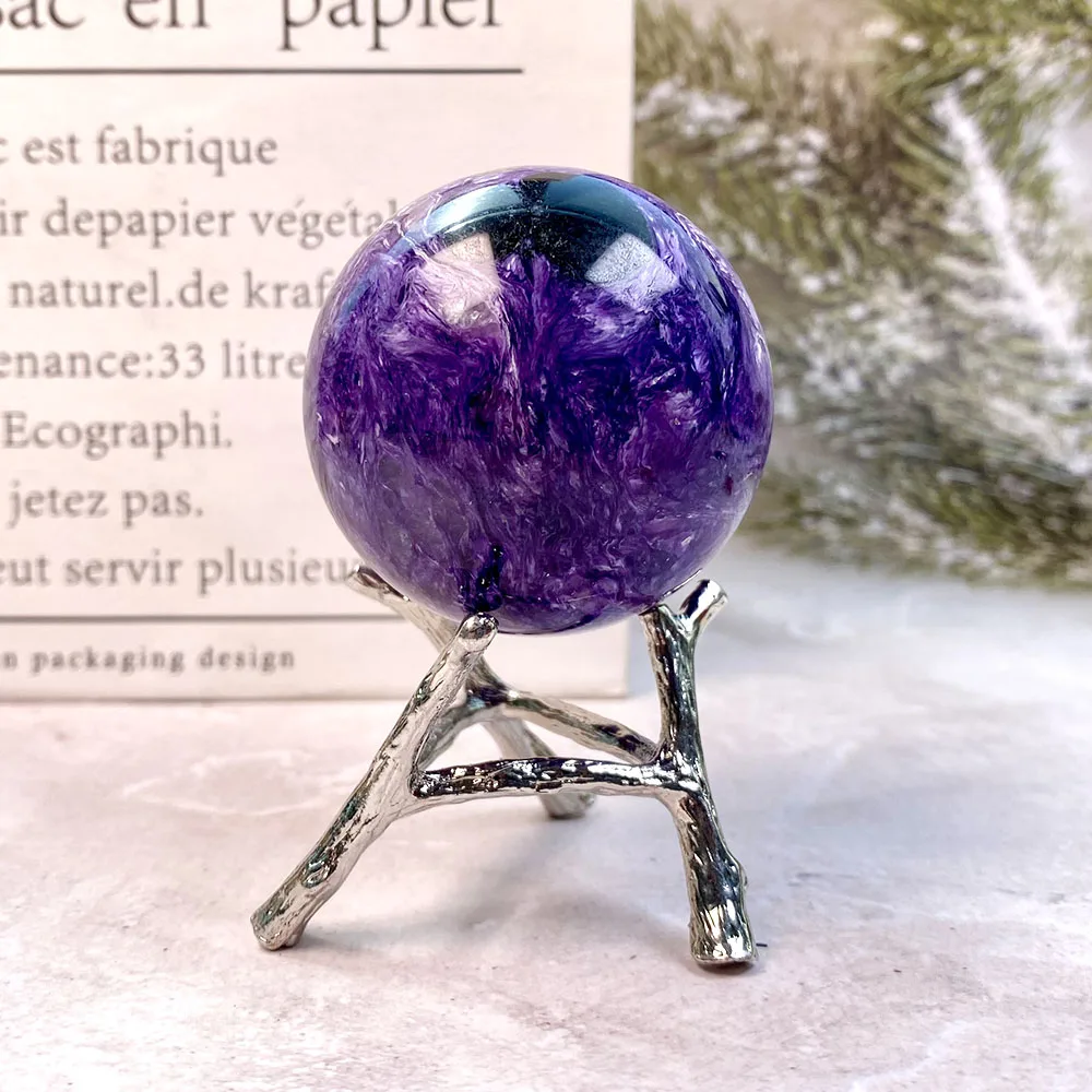 1Pc Rare Purple Charoite Sphere Crystal Ball with Stand Real Stones For Healing FengShui Meditation Witch Home Decor Gift