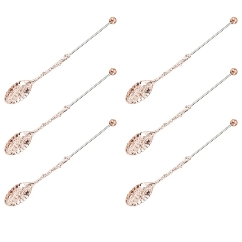  Set of 6 Alloy Coffee Scoops with Beaded Accent DIY Crafted Stirrers Handmade Kitchen Tool for Hot Drink and Baking