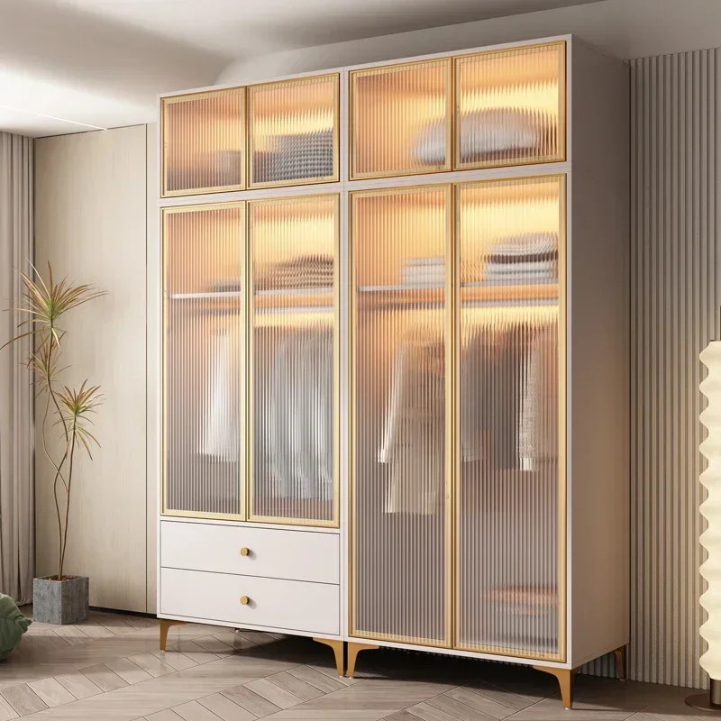 Wardrobe Closet Solid Wood Sliding Door Large Storage for Bedroom for Home, Clothes Storage Cabinet