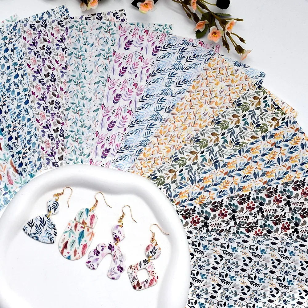 SNASAN Leaf Feather Pattern Akwarelowy papier transferowy do gliny polimerowej Miękka ceramika Wisiorki Kolczyki Materiał do wyrobu biżuterii