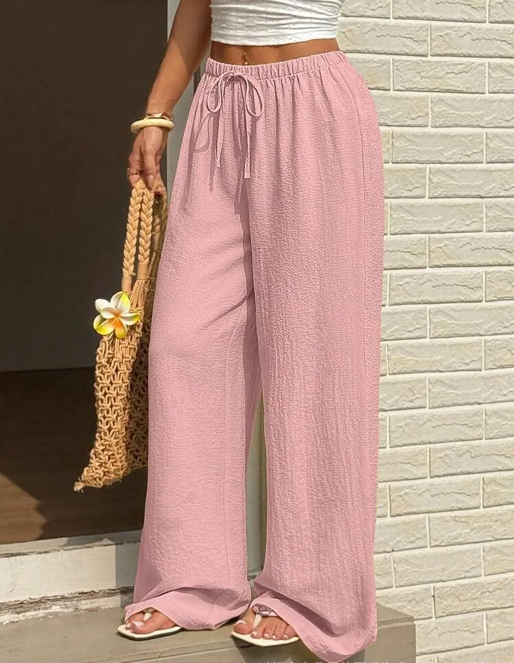 Summer Pink Lace-up Loose Mopping Casual Trousers  2025 New Europe and America