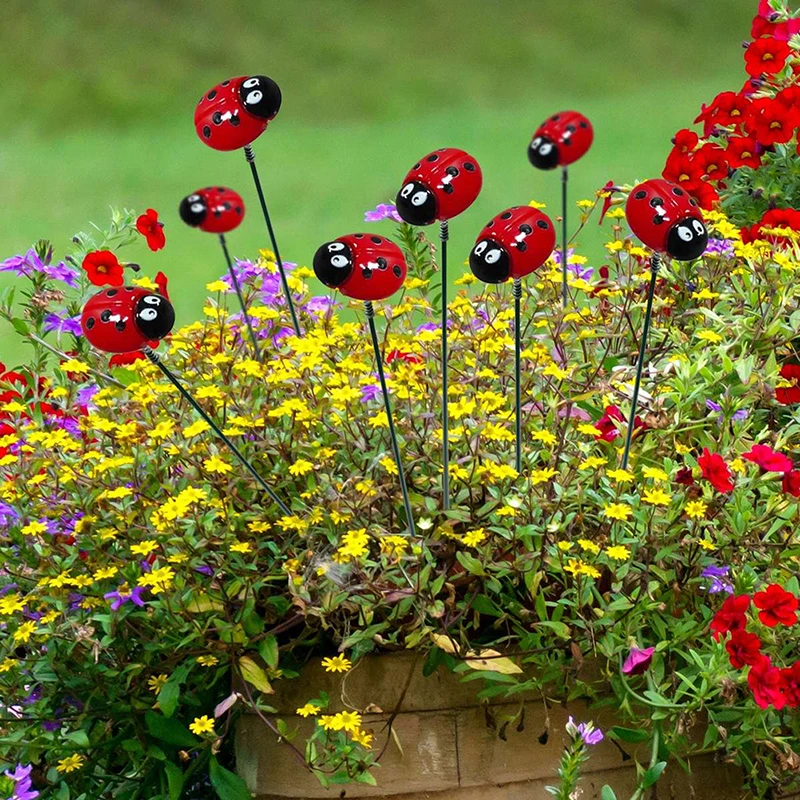 

10PCS Bunch of Insect ladybug Multichamber Stakes Colorful Flower Pots Garden Yard Plant Decorations