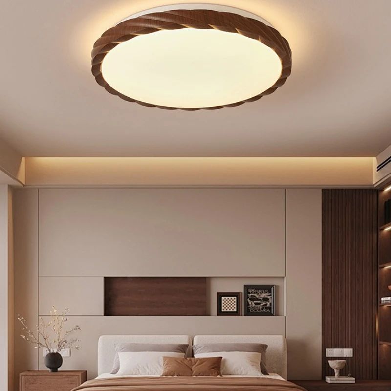 Modern Minimalist Retro Walnut Wood Grain LED Ceiling Light for Study Bedroom Living Room Dining Room Kitchen Decoration Lamps