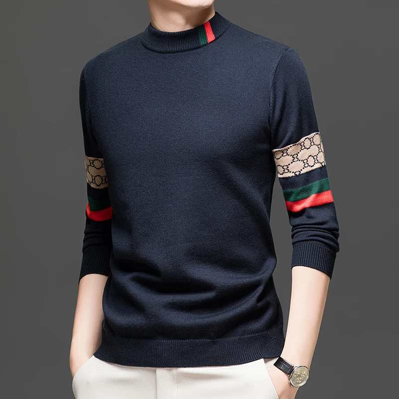 

2025 Autumn/Winter New Light Luxury Fashion Trendy Men's Half High Collar Top Long Sleeve Sweater