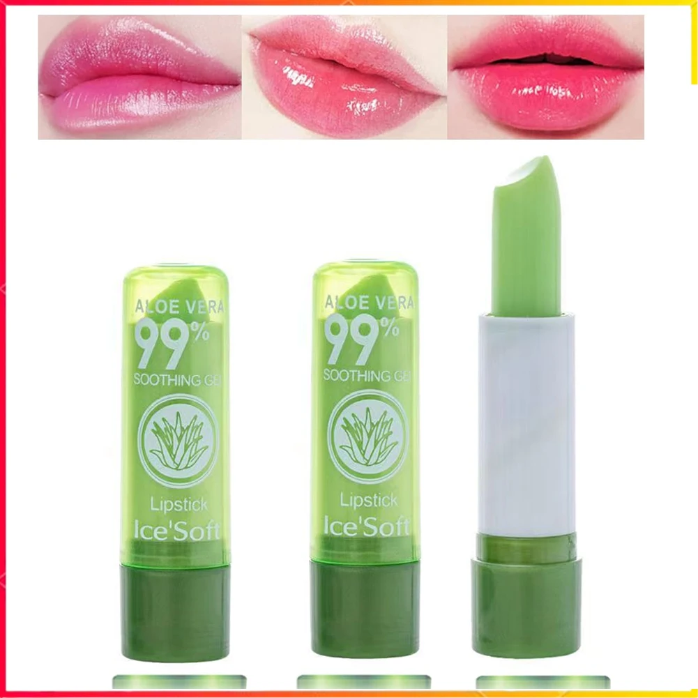 Bálsamo labial de Aloe Vera, lápiz labial que cambia de Color PH, cambio de verde a rosa Natural, bálsamo labial teñido de hidratación profunda, 2 uds.