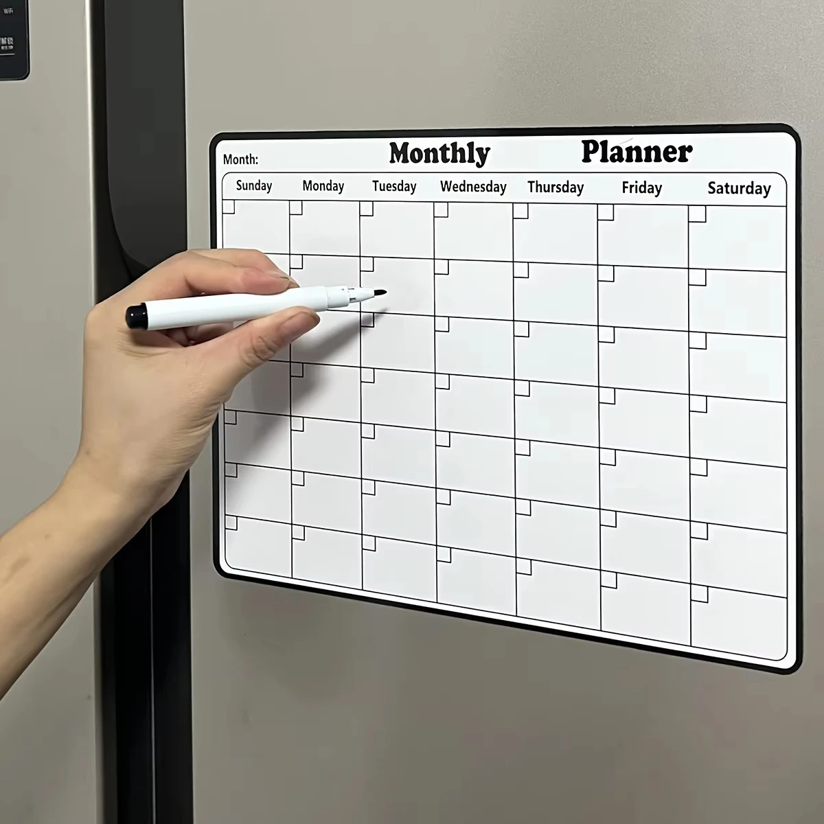 Stylish Magnetic Dry Erase Calendar - Versatile Monthly Planner for Refrigerator - Easy Kitchen Organization & Deco