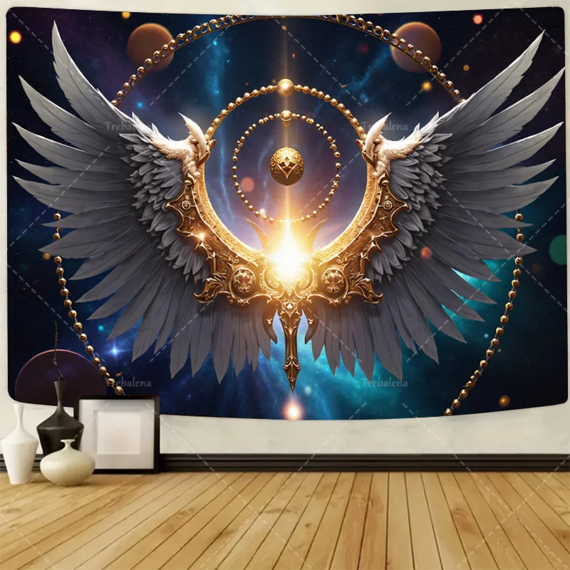 

1pc Wall Tapestry Golden Wings Celestial Tapestry - Mystical Space Design Wall Hanging Art