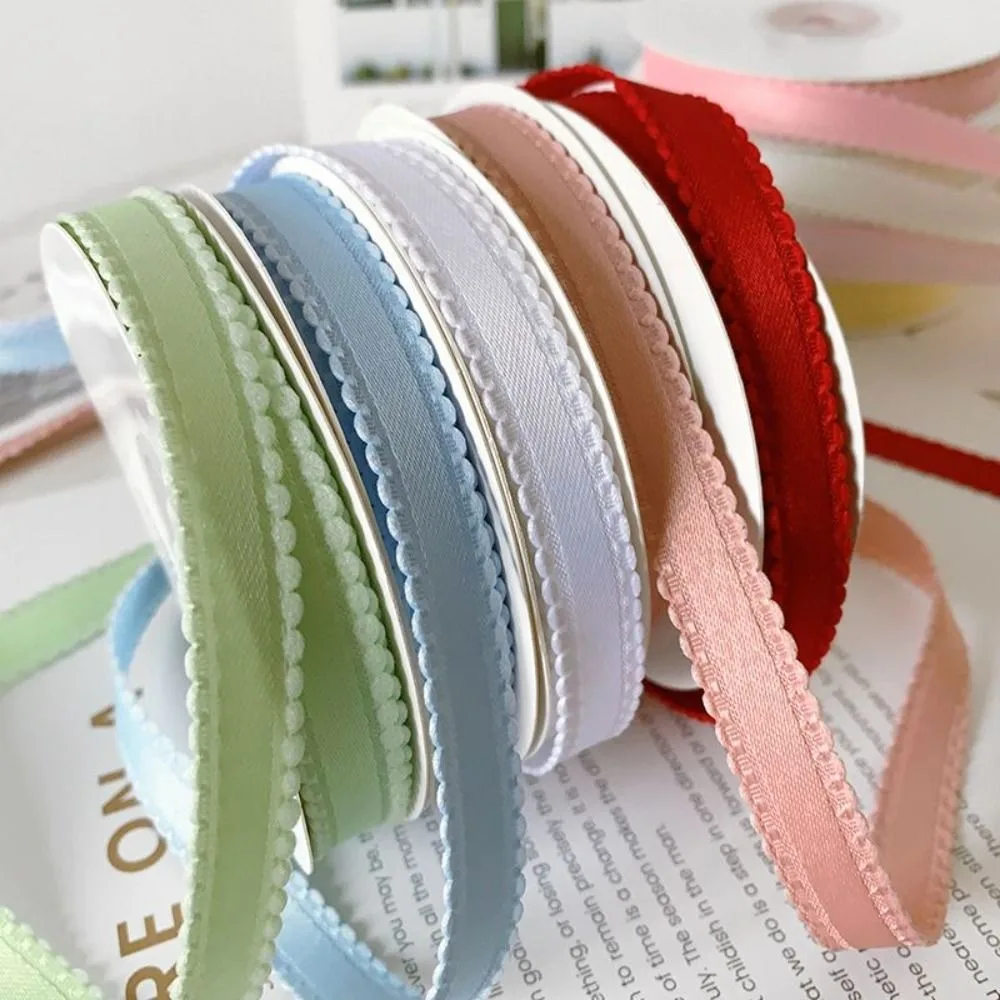 DIY Craft Satin Ribbon Double Face Solid Color Decorative Ribbon Bubble Edge Easy to Cut Wavy Edge Ribbon Flower Bouquet Packing