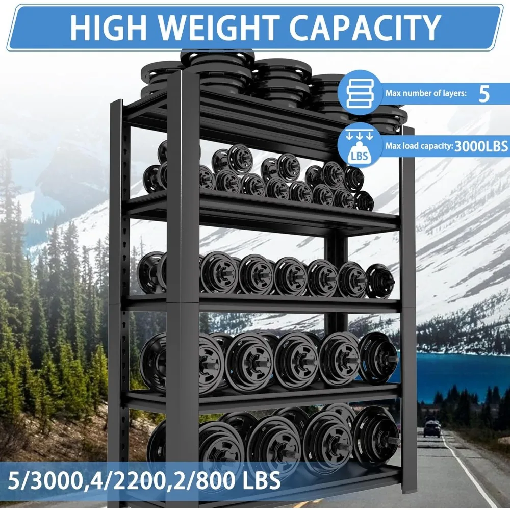 Сверхмощный 5-ярусный гаражный стеллаж емкостью 3000 фунтов, металлический стеллаж для хранения, 72 часа x 48 Вт x 20D, регулируемые стальные полки для Gar