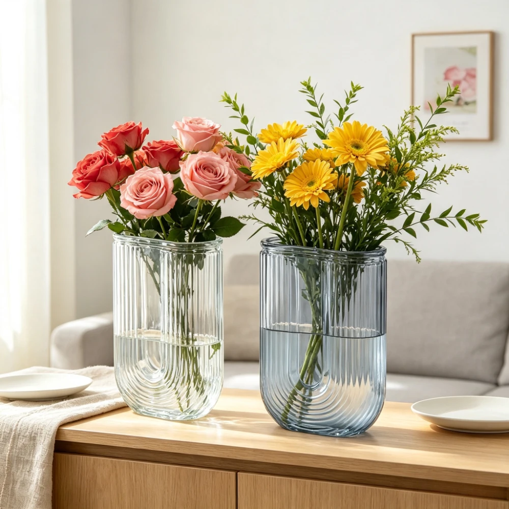 Nordic Style U Shaped Glass Vase Hydroponics Flower Arrangement Vase Modern Home Wedding Desktop Ornament Decoration