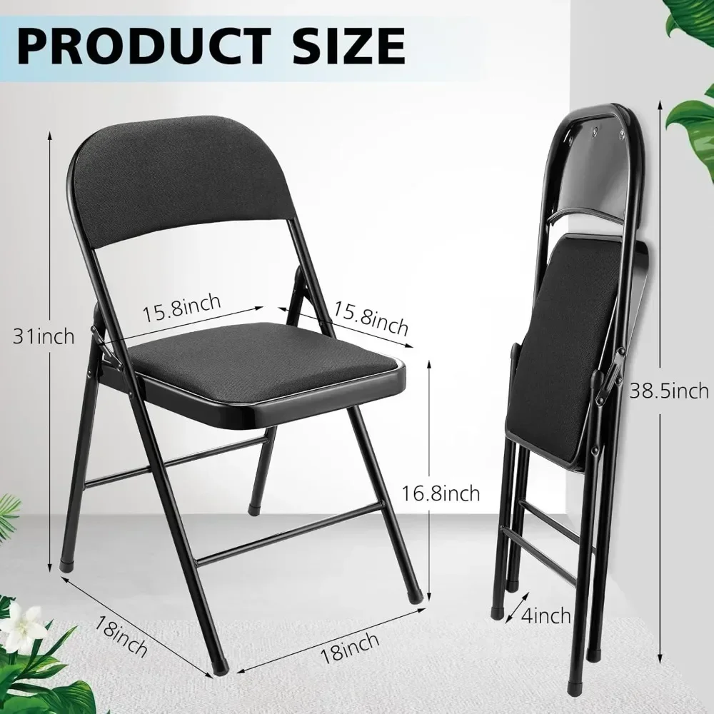 6 Pack Folding Chairs with Metal Frame and Fabric Upholstered, Portable Bulk Stackable Non Slip Folding Chairs for Office(Black)