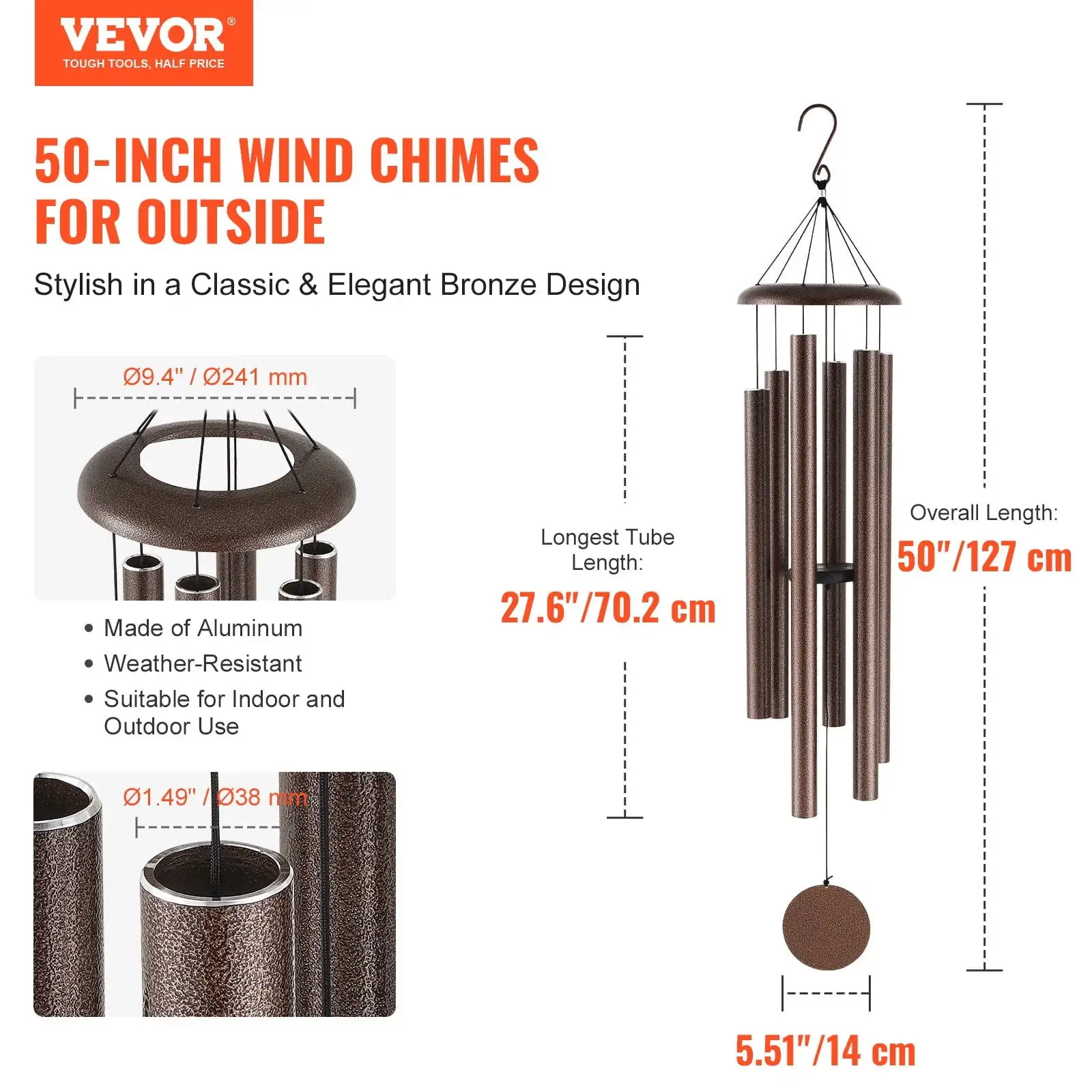 Wind Chimes for Outside 50-Inch Aluminum Memorial Deep Tone Wind Chimes