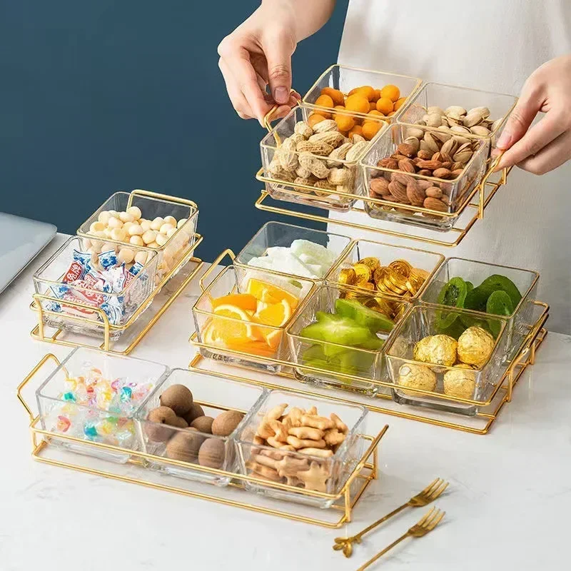 1set Light luxury Fruit Plate Snack Cookies Candy  Grid Food Storage Household Living Room Storage Tray Home Kitchen Supplies