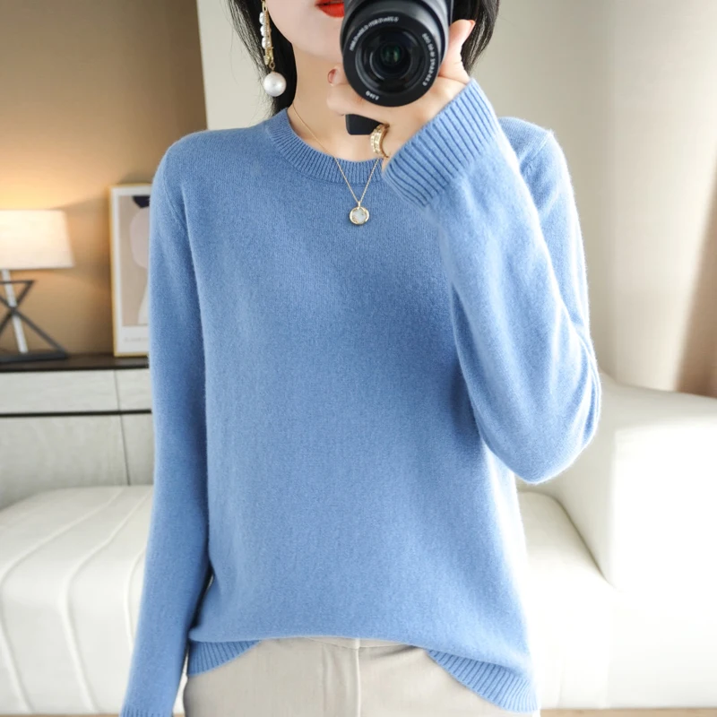 New Round Neck Sweater Women Loose Short Solid Color Base Coat Pullover Simple Autumn And Winter Versatile Knitwear Long Sleeves