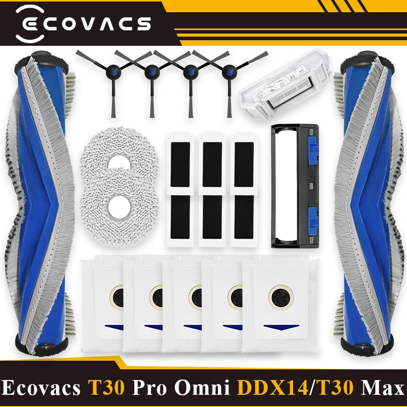 Für ecovacs t30 pro omni/t30 max/ddx14/yeedi m12 pro/roboter vakuum ersatzteile hauptseite bürsten filter mop tuch staubbeutel