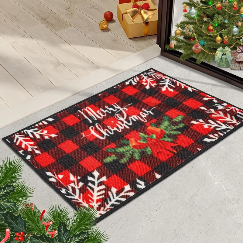 Christmas door mat 50x80cm Red Buffalo Grid anti slip entrance mat snowflake indoor front and rear door floor mat