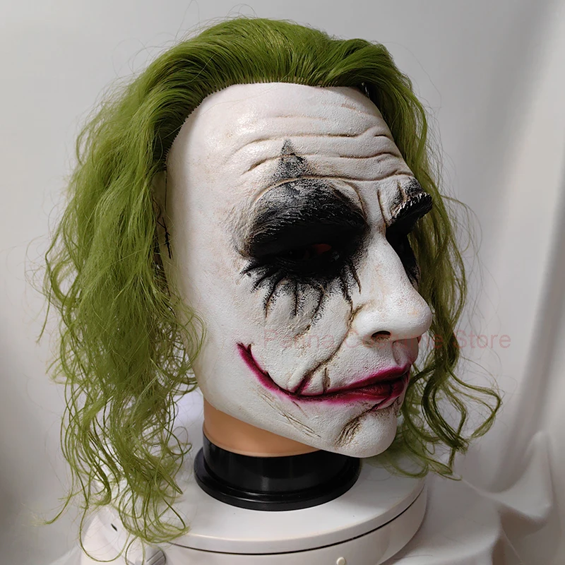2024 The Dark Knight Joker Cosplay-Maske, grünes Haar, Halloween-Party, Unisex, Erwachsene, Einheitsgröße, Latexmaske, Clown, Fledermaus, Ritter