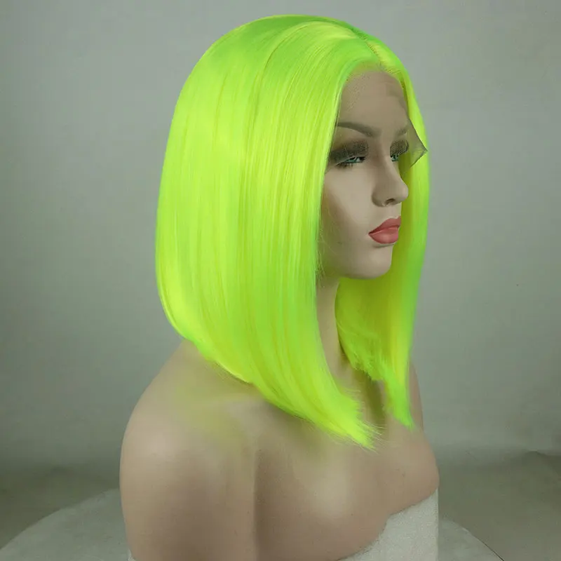 Perruque Lace Front Wig synthétique courte et lisse, perruque Bob, verte, 13x4, haute qualité, fibre de degré de chaleur, raie centrale pour femmes, printemps