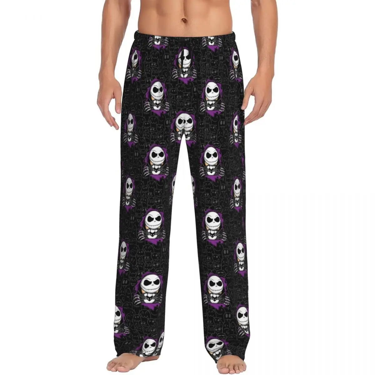 

Custom Jack Skellington Pajama Pants Men's Jack Face Sleepwear Lounge Sleep Bottoms Stretch with Pockets