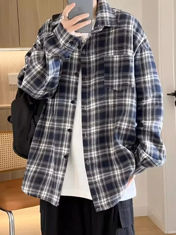

Men's Casual Plaid Long Sleeve Shirt Loose Fit Fashionable Urban Style Summer Breathable Polyester Fiber Student Teenager Tre...