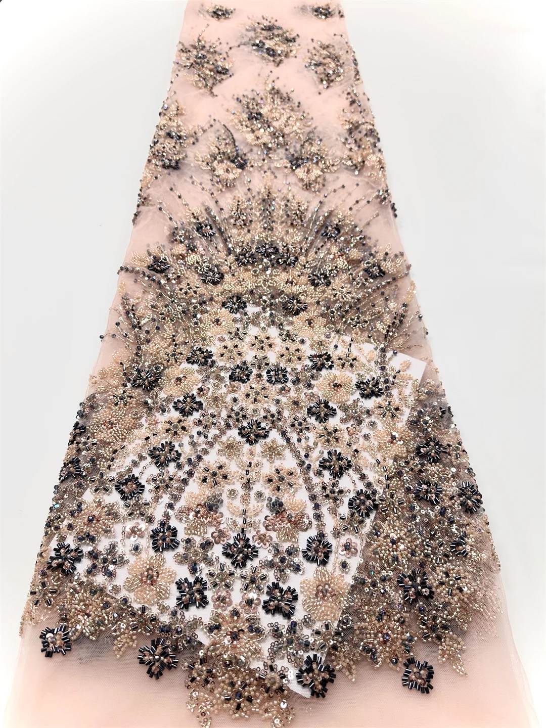 Kain Renda Afrika Mewah Berkualitas Tinggi dengan Payet dan Manik-manik untuk Pernikahan Nigeria Kain Renda Tulle Prancis 5 yard