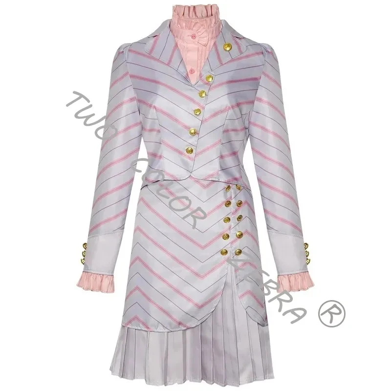 A;3\v,7'd/Wicked Glinda Pink Striped Cosplay Costume Full Set Coat Skirt Outfit for Halloween Stage Performance Cosplaw.3;v'6\b/ - view 3