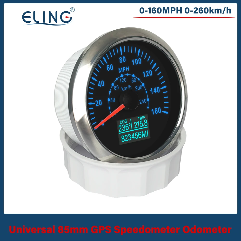 

ELING New 85mm GPS Speedometer 0-30 Knots 0-60 Knots 60 km/h 120 km/h 200 km/h With 7 Colors Backlight For Car Boat Yacht