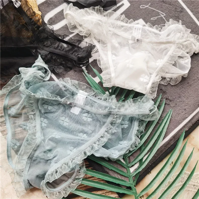 Sexy and Comfortable Mesh Ruffle Flower Sweet and Lovely Low Waist Female Underwear Panties Women Lingerie Transparent New