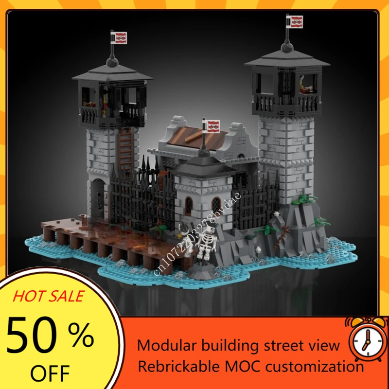 2523PCS Customized MOC Pirate Prison Isle Model Building Blocks Technology Bricks DIY Creative Assembly Kids Toys Gifts