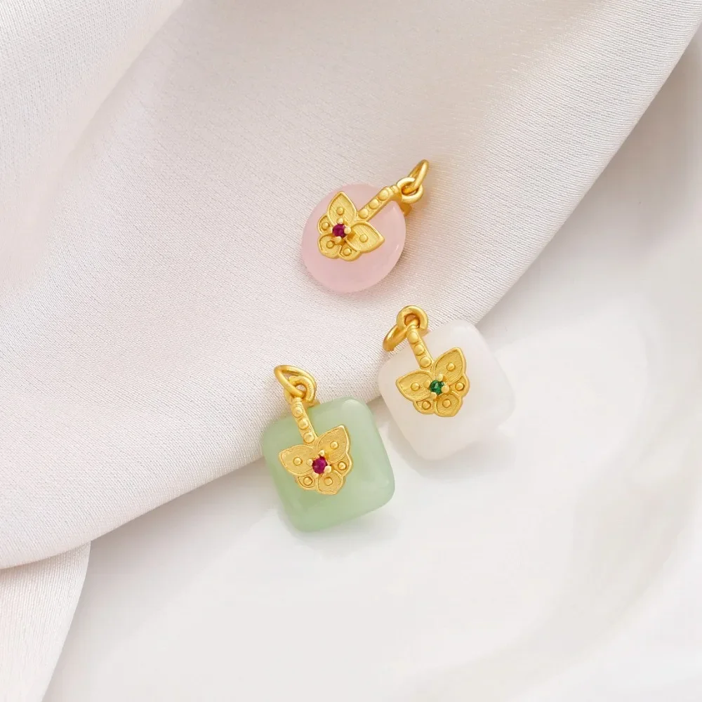 18K Imitation Jade Square No Matter Brand Pendant Butterfly Safety Buckle Pendant DIY Bracelet Necklace Accessories