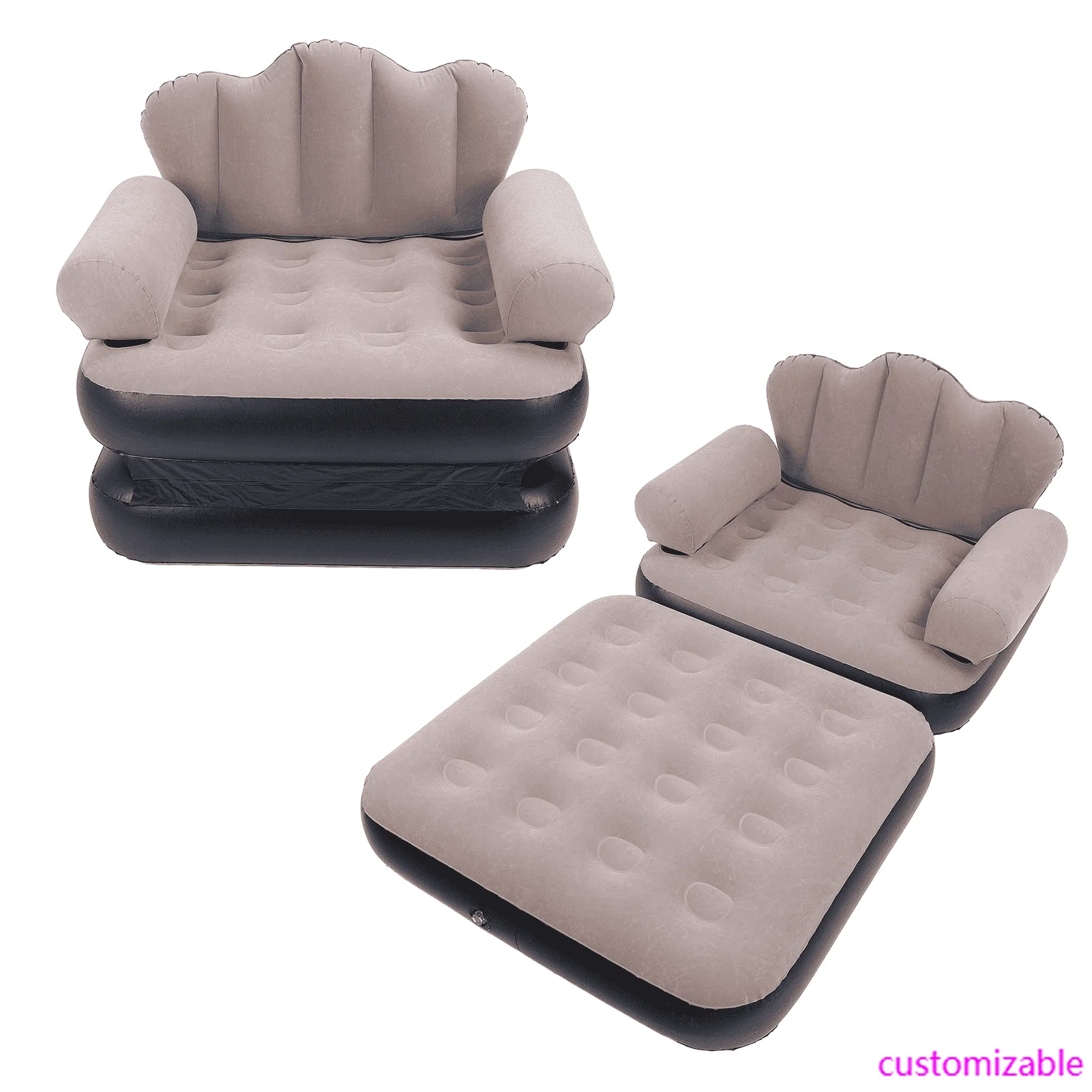 Inflatable Sofa Bed, Foldable Thickened Flocked PVC Blow Up Sofa, 5-in-1 Air Couch Mattress For Camping (Pump Not Included)