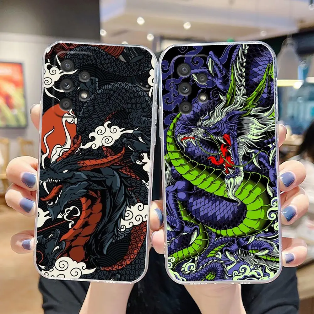 Clear Phone Case For Samsung A13 A20S A21S A22 A23 A24 A31 A32 A42 A50 A51 A52 A71 4G 5G Case Funda Mythical Dragon And Tiger