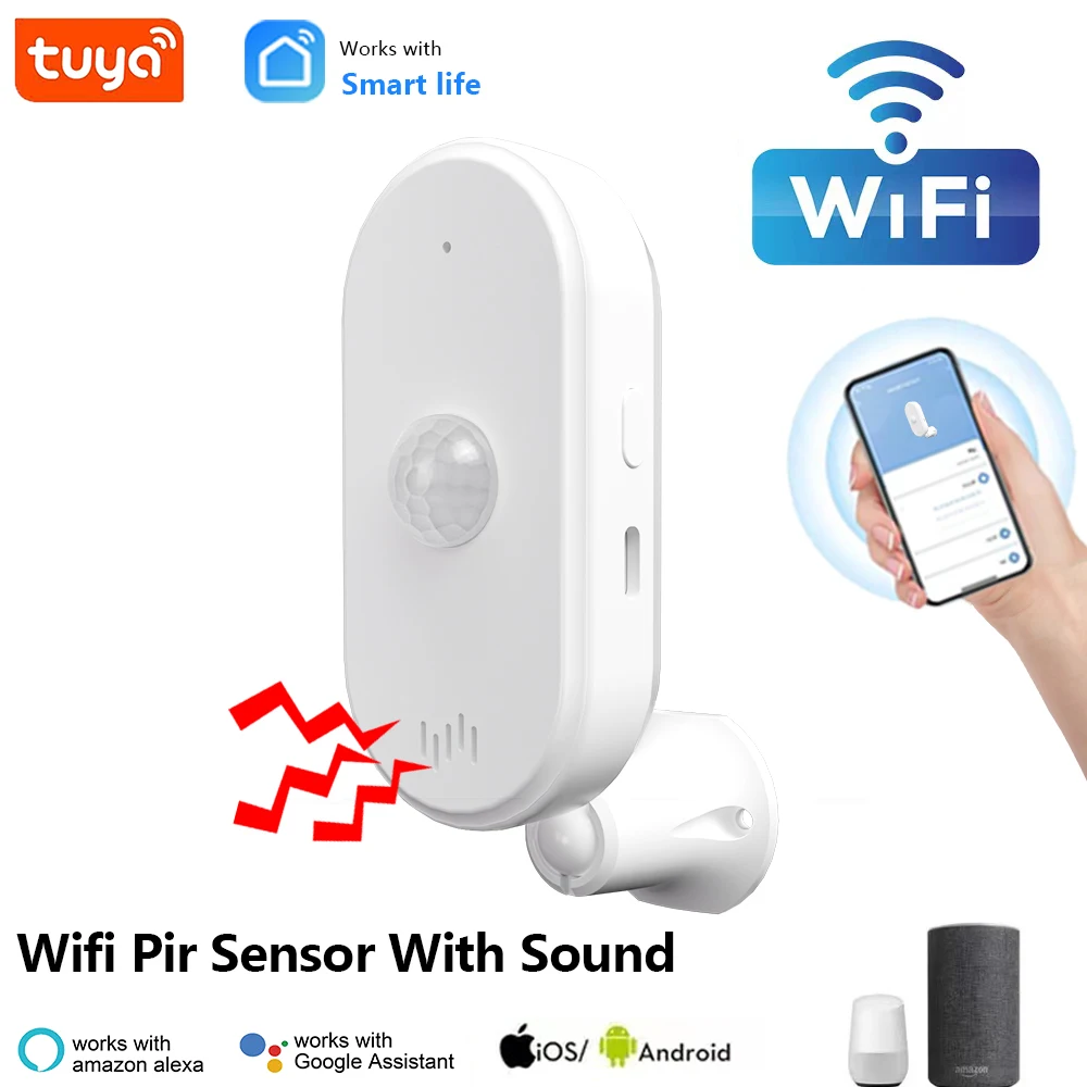 Tuya WiFi PIR Motion Sensor Human Body Detect Sensor Smart Life 80dB Sound Infrared PIR Sensor with Timing Arm/Disarm Function