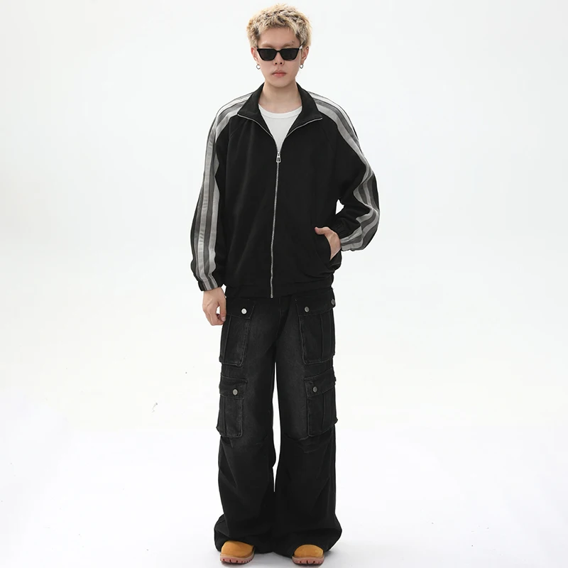 LUZHEN Fashion Vintage Washed Straight Jeans Men 2025 New Buttoned Decorate Multi Pockets Design Loose Cargo Denim Pants JY3765