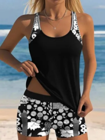 

Купальник из двух частей с цветочным принтом Скромный купальник с высокой талией Быстросохнущий купальник-боксер Пляжное накидка Спортивный легкий купальник