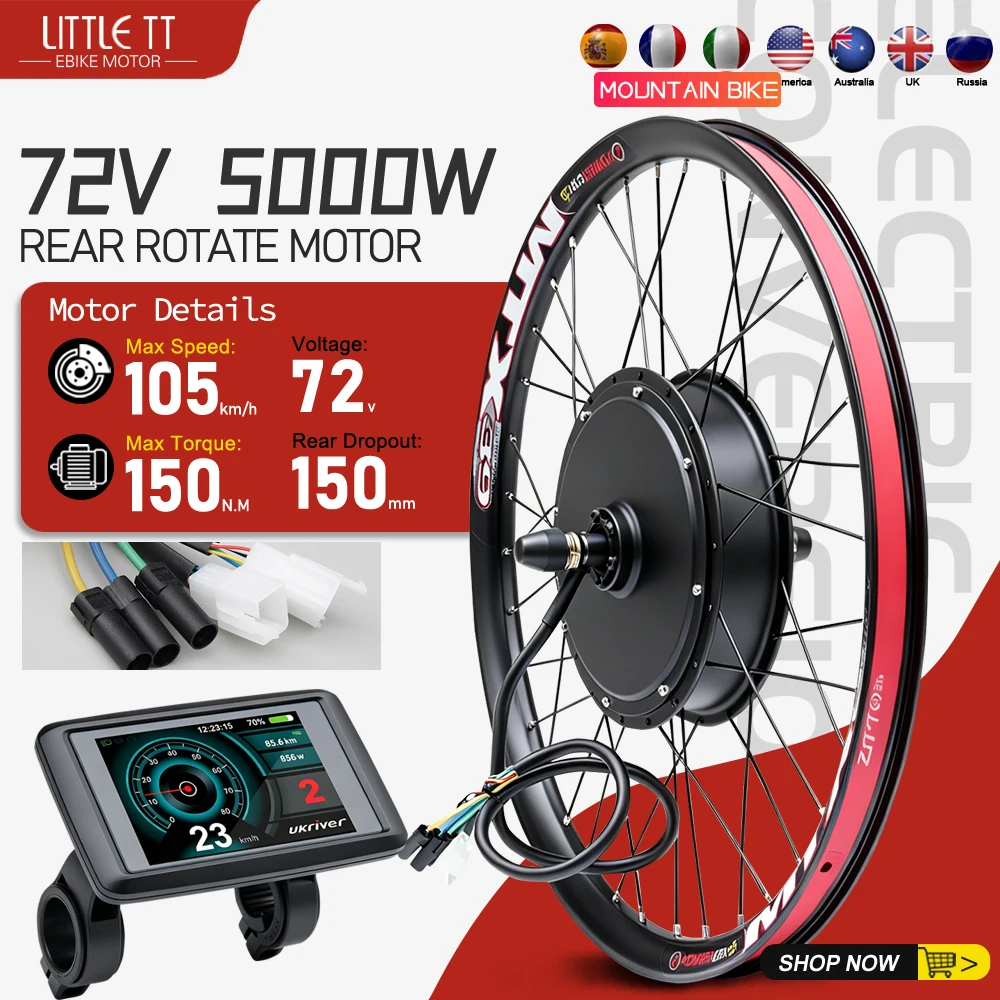AliExpress LITTLE TT MTX Electric Bike Conversion Kit 72V 5000W Rear Brushless Gearless Hub Motor Wheel 150MM Open Size 26“27.5“28“29“ For EBike Kit