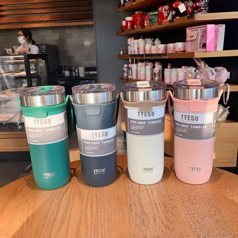 

Coffee Cup Double-layer Thermal Insulation Cold Ice Cup Car Stainless Steel Portable Rope double wall Insulated Water Bottle