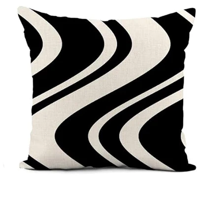 Linen pillowcase black and white stripe vintage wavy stripe home décor pillowcase sofa bed square cushion cover