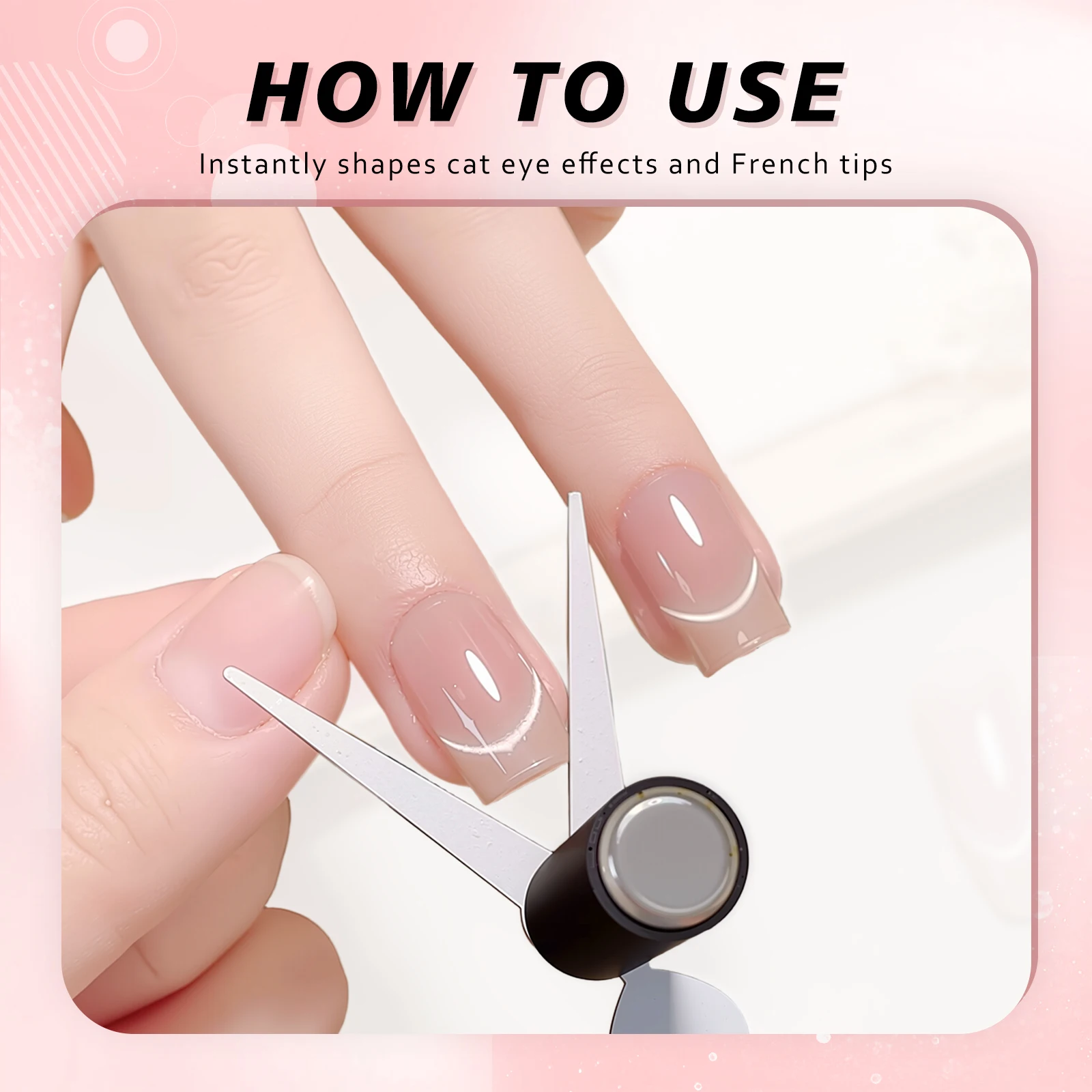 แม่เหล็กตาแมวสองหัว & ชุดแม่เหล็กทรงกระบอกแรงสูง อุปกรณ์เสริมแม่เหล็กสำหรับทำเล็บ 3 มิติ สไตล์ฝรั่งเศส ด้วยแท่งแม่เหล็กยูวี