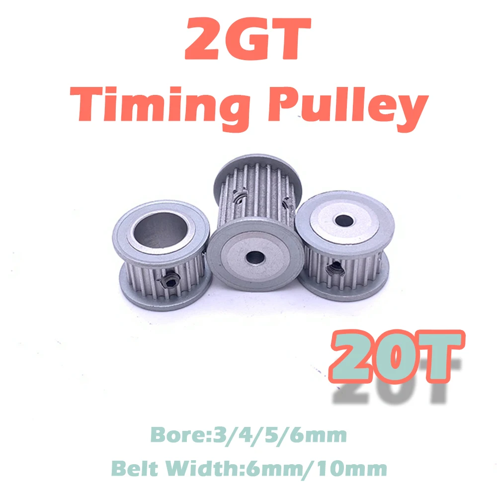 

20 Teeth 2GT Synchronous Wheel Bore 3 4 5 6mm 20T GT2 Timing Pulley Belt Width 6mm 10mm Aluminum GT2 20Teeth 2GT Timing Pulley