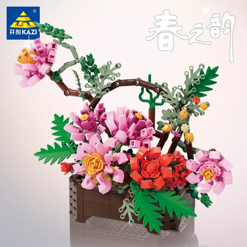 Kaizhi flower language series flower decoration model pieced together children's Chinese building blocks toy gifts